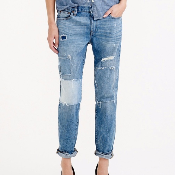 J Crew Broken-In Boyfriend Patched Jean - Picture 1 of 5